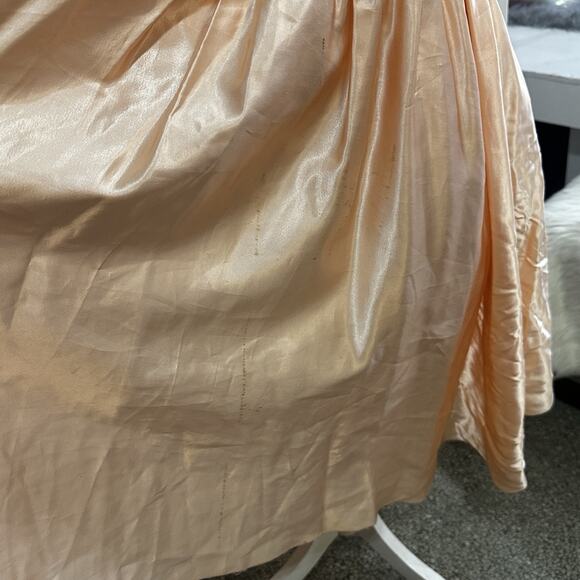 Vintage 80s Does 40s Liquid Satin Prom Party Dress Fit & Flare Peach Pink XS - Picture 11 of 11